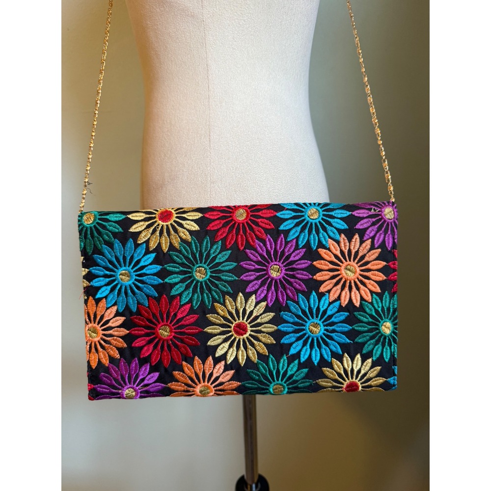 Floral Embroidered Clutch Crossbody Bag Multi Colorflower fairyboho whimsi retro - Picture 3 of 10